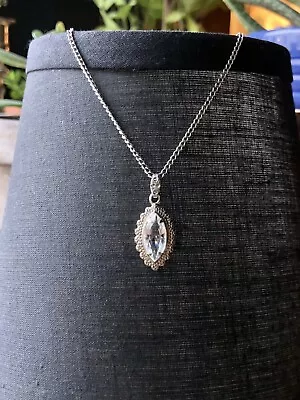 Sterling Silver Necklace Faux Diamond EMMONS Stamped Adjustable 16” Or 18” Chain • $12.50