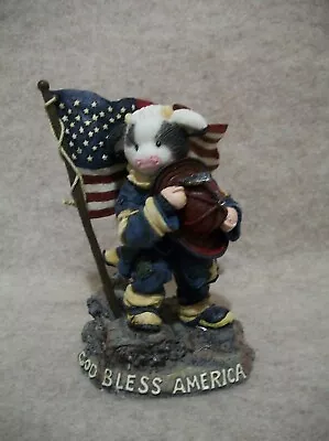 God Bless America - Fireman - Mary Moo Moo Cow Figurine • $45
