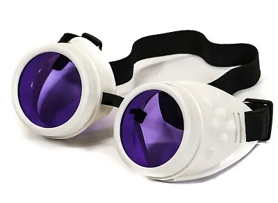 Steampunk Motorcycle Flying White Goggles Purple Lens  Vintage Pilot Biker Goth • $12.99