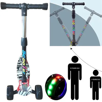 Kids Scooter Child Kick Flashing LED Light Up 3 Wheel Push Adjustable Folding • £16.99