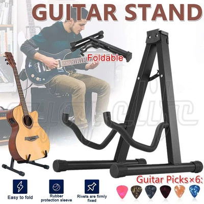 $13.75 • Buy Folding Guitar Stand Bass Floor Rack Electric Acoustic Holder Foldable Adjust OZ