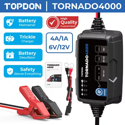 TOPDON TORNADO4000 4-Amp Fully-Automatic Car Battery Charger Powerful Maintainer • £49