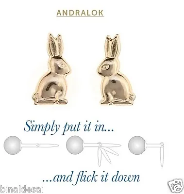 9ct Gold Andralok Small BUNNY Rabbit Studs Earrings Girls Kids X'mas GIFT BOX • £15.99