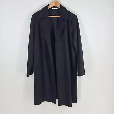 Zara Womens Trench Coat Jacket Size L Black Long Sleeve 072401 • $49.95