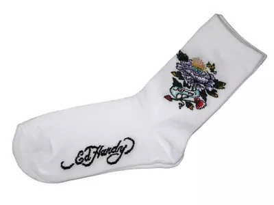 BRAND NEW  ED HARDY  Ladies  Floral Tattoo  Socks White   Size 4 - 8 • £5.59