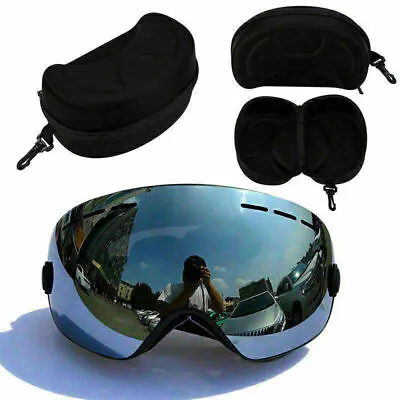 $9.82 • Buy Black Frame Snowboard Snowmobile Ski Goggles Anti-Fog UV Lens & EVA Protect Case