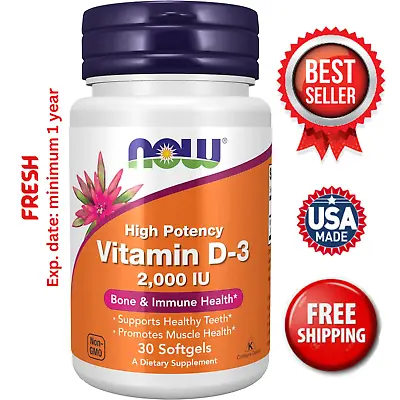 NOW Supplements Vitamin D-3 2000 IU High Potency Structural Support • $3.99