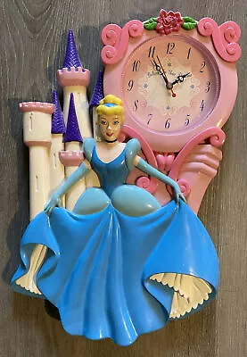 $18.99 • Buy Vintage Disney Cinderella Princess Wall Clock Castle Believe In Your Dreams Pink