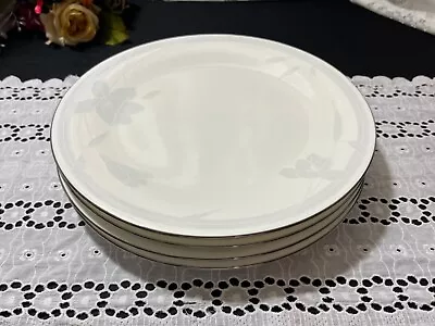 Set Of 4 Mikasa  Ovation  White W/ Grey Flowers Dinner Plates 10 3/4  • $65