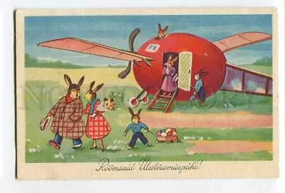 285483 EASTER Dressed RABBIT Bunny PLANE EGG Vintage WO #1707 Postcard • $58.14
