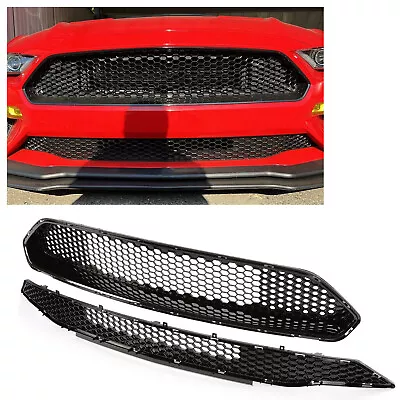 For 2018-2022 Ford Mustang Front Upper Grille + Lower Mesh Grill Honeycomb Black • $73.90