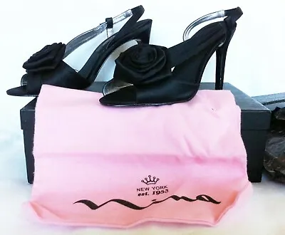 NWB Nina Kora-LS Black Luster Satin Open Toe Back Sling Shoes Size 7.5 M • $24.99