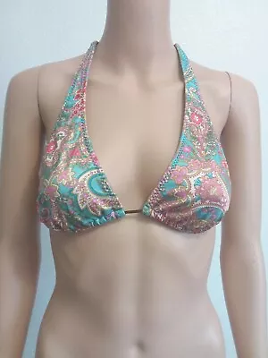 Malia Mills Swim Top L Boho Floral Bikini Top Triangle Style Swimwear Women's • $42.49