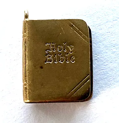 Vintage 9K 375 A.J.A. Solid Yellow Gold 3D Holy Bible Book Pendant Charm • $129.99