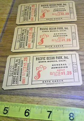Vintage Lot General Admission $1.25 Tickets Pacific Ocean Park California POP  • $9