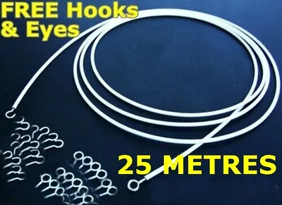 25m STRETCH CURTAIN WIRE CORD + Hooks & Eyes Kit Expanding Spring Cable Caravan • $51.47