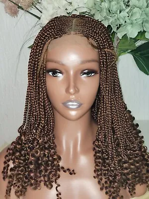 £75 • Buy Dark Gold Ombre Curly Braided Wig Baby Hair Medium Braided African Wig For Women