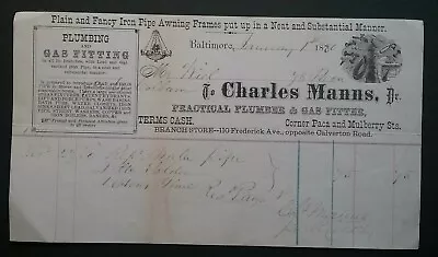 1880 Baltimore Practical Plumber Plumbing Gas Fitter Fitting Billhead Invoice • $6.50