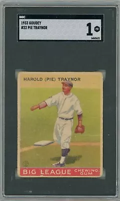 1933 Goudey #22 Pie Traynor Pittsburgh Pirates SGC 1 • $154.99