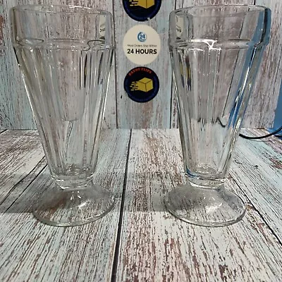 Set Of 2Vintage Libbey Milkshake Sundae Soda Float Glasses Basket Weave Bottom.E • $14.89