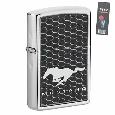 Zippo 49328 Ford Mustang High Polish Chrome Pocket Lighter + FLINT PACK • $30.56