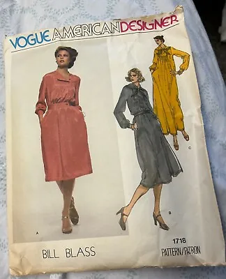 Vintage Vogue 1718 Bill Blass Dress Maxi Scarf Size 8 Pattern '70s American Clas • $6.99