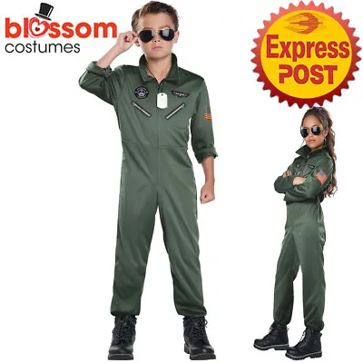 CK2601 Fighter Pilot Aviator Army Military War Book Week Child Top Gun Costume • $40.38