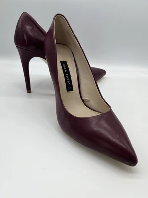 $34.99 • Buy ZARA Basic Collection Women’s Burgundy Leather Stiletto Heels NEW 🌺 Size 37