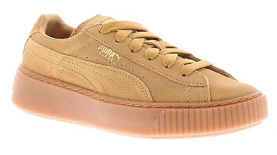 Puma Boys Trainers Junior Suede Platform SD PS Leather Lace Up Sand UK Size • £34