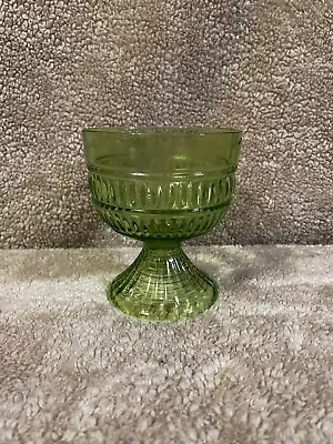 Vintage Green Stemmed Glass Compote Or Vase Or Candy Dish  5 1/2” • $10