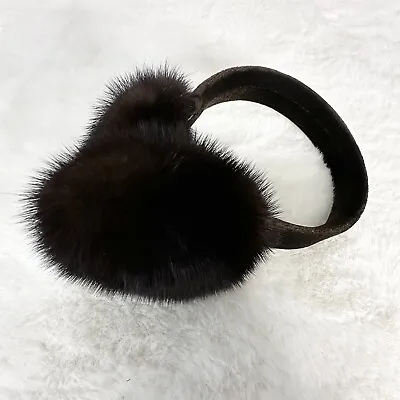 Mink Black/Dark Brown Real Fur Ear Muffs Vintage 1980s Velvet Headband • $49.99