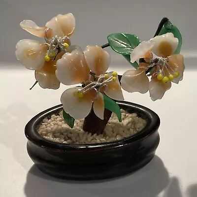 Vintage Bonsai Tree Ornament Japanese Hardstone Glass In A Ceramic Pot • £20