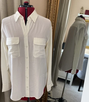 £15 • Buy EQUIPMENT FEMME 100% Silk Blouse Shirt Size Small Cream Utility Long Sleeve