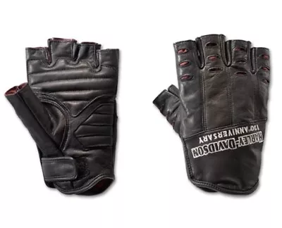 Harley Davidson Men 120th Anniversary True North Fingerless Leather Gloves Large • $117