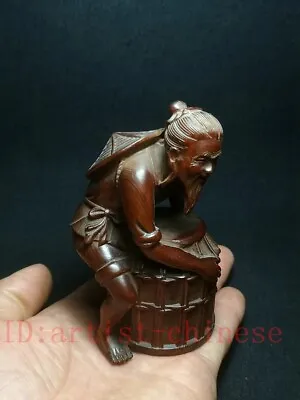Japanese Boxwood Hand Carved Old Fisherman Figure Statue Netsuke Collectable • £58.80