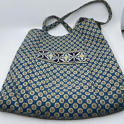 VERA BRADLEY Curvy Tote Book Bag In Riviera Blue Yellow • $12