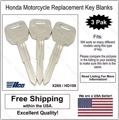 3 Pak: Honda Aftermarket Motorcycle Key Blanks X265 . For: CB CBR CRF & Others. • $12.95