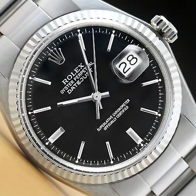 Rolex Mens Datejust 18k White Gold Bezel & Stainless Steel Black Dial Watch • $3999.96