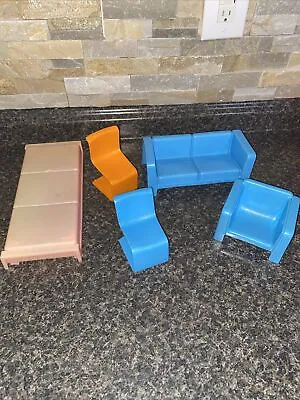 Vintage 1973 Mattel Barbie Townhouse Lot 5 Furniture Chairs/Bed/Couch+ • $14.99