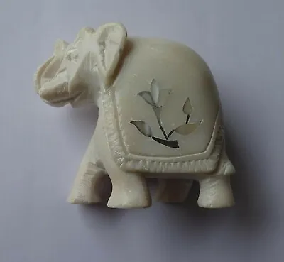 Vintage Stone/Marble Elephant Figurine/Ornament.  3 Inches Long. Inlaid Flowers • £6