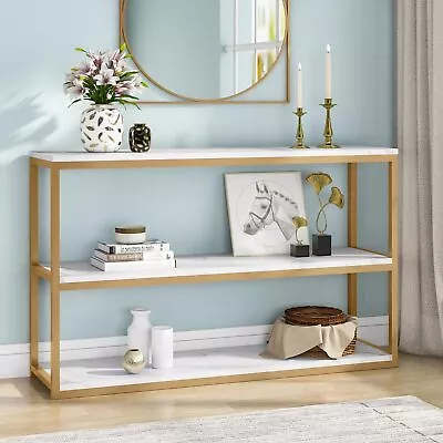 Tribesigns 3-Tier Console Table Gold Sofa Entry Table With Faux Marble Top • £59.99