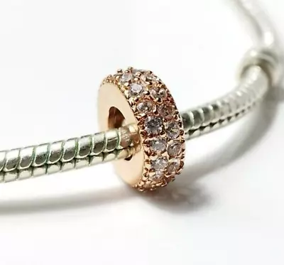 Crystal Spacer White Cz Charm Rose Gold Pendant BEAD S925 Fit Bracelet • $23.95