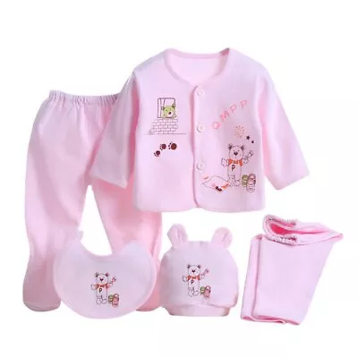 5pcs Newborn Baby Boy Girl Outfits Set Cartoon T-shirt Tops Pants Clothes 0-3 M • £7.99