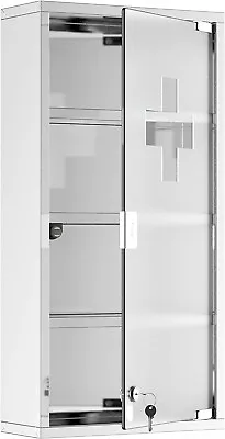 Bathroom Wall Medicine Cabinet Frosted Glass Steel Body Lockable 4 Shelves Unit • £36.90