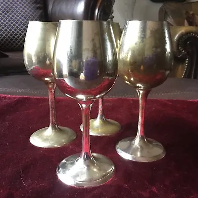 SET OF 4 VINTAGE EPNS Silver Plated Wine Goblets 5 3/4  Tall Made In India • $16