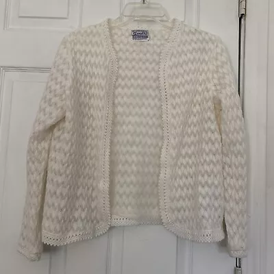 Vintage Cardigan Womens S/M Crochet Lace Knit Open Off White Made Japan Cottage • $19.99