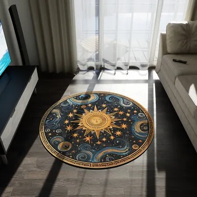 Round Rug With Astrology Motif Astronomy Inspired Decor Celestial Pattern • $220