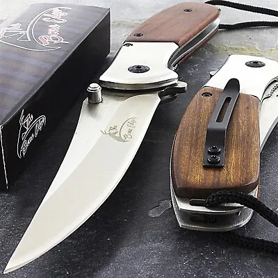 8  SPRING ASSISTED WOOD FOLDING POCKET KNIFE W/ LANYARD Tactical EDC Open • $9.95