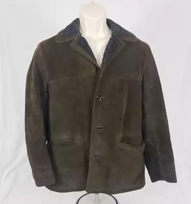 Brill Bros 38 Small Suede Leather Button Coat Warm Heavy Brown Thick Peacoat • $45
