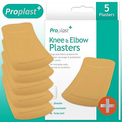 Knee & Elbow Plasters 5Pc Large 5x10cm Flexible Wound Graze Dressing First Aid • £3.98